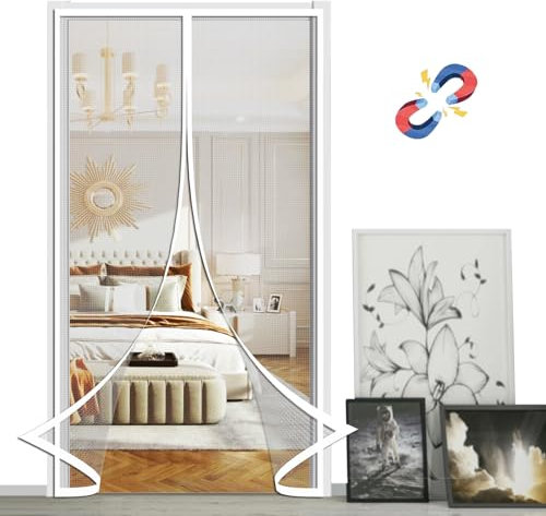 Magnet Fliegengitter Tür,Insektenschutz Automatisch Geschlossen Fliegenvorhang,Ohne Bohren Magnetvorhang,für Balkontür Wohnzimmer und Terrassentür-White C||80x230cm(31x90inch)