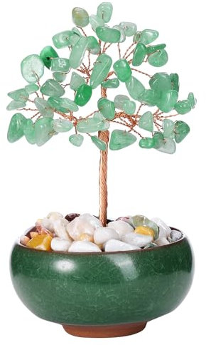 CrystalTears Green Aventurine Crystal Tree Copper Wire Wrapped Gemstone Life Feng Shui Money Tree for Home Office Decor Crystal Gifts for Christmas Birthday Good Luck