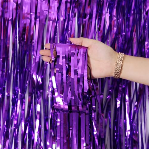 9 Stück Glitzer Vorhang LamettaTür Vorhänge Deko Lametta Vorhänge Hintergrund Folienfransen Vorhange Hintergrund Schimmer Vorhang Tinsel Curtain für Weihnachten Party Geburtstag (Lila, 1x2m)