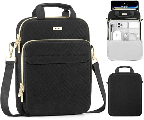 MoKo 9-11 Zoll Puffer Tablet Sleeve Tasche für iPad Pro M4 & iPad Air M2 2024, iPad 10th Gen 10.9, iPad Air 5/4th 10.9, 360° Kantenschutz Puffy Tasche mit Griff & Schultergurt, Schwarz