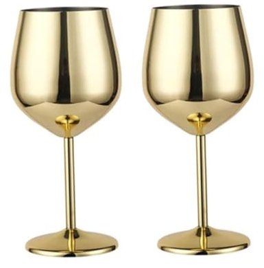 Jorzer Verres à vin en or verre à vin en acier inoxydable grand verre à vin rouge verre vin blanc pour fête 500 ml 2pcs
