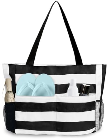 flintronic Borsa Mare Grande per Donna, Borsa Tote Da Viaggio con Cerniera, Impermeabile Pieghevole Borse da Spiaggia, Borse a Tracolla Multitasche, per Beach, Viaggio, Piscina, Shopping (Nero)