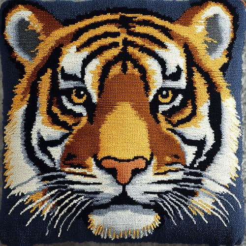 AMBATTERY DIY Coussin Point de Croix, Animal Tigre Coussin à Point Compté 45X45cm Coussin Brodé Kit Broderie Housse De Coussin Point Kit Complet Coussin Point De Croix