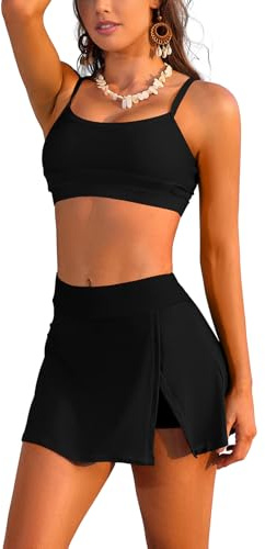 SHEKINI Maillot de Bain Deux Pièces Femme Push Up Ensemble Bikini Set Taille Haute Jupe de Bain Chic Élégant 2 Pièces Tankini Beachwear Été