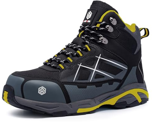 LARNMERN Steel Toe Work Boots Men,Non Slip Safety Shoes,Comfortable Industrial and Constructio Hiking Sneakers(8.5 Men, Orange)