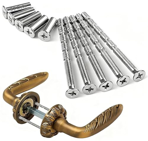 50 Pcs M4 Door Handle Screws Connecting Bolts & Sleeves, High Strength Carbon Steel Hollow Doors Bolt Through Fixings Set, Long Screw for Door Handle Roses Knobs Door Lock Escutcheons (Silver)