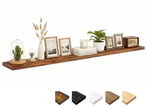 RICHER HOUSE Braun Wandregale, 180 x 23,5 x 3,8 cm Wandboard Holz, Holzregal Wand mit unsichtbaren Halterungen, Schweberegal für Schlafzimmer, Wohnzimmer, Badezimmer, Küche, Waschküche, Büro