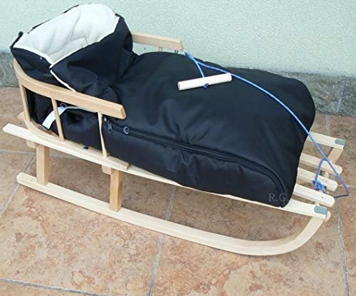 Holzschlitten mit Rückenlehne mit Winterfußsack 90cm 10 Farben Schlitten aus Holz (Schwarz)