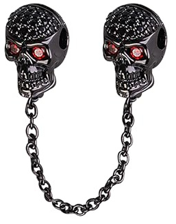GNOCE Sicherheitskette Skull Charm Anhänger 925 Sterling Silber Bead Charms mit Zirkonia Charm Schmuck für alle Armbänder Halsketten Geschenke Bijouterie für Tierliebhaber Damen Mädchen Baby (Schwarz)