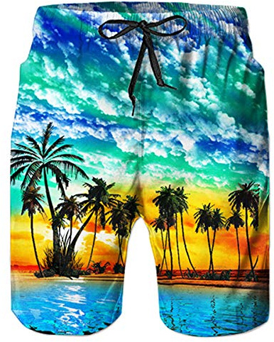 TUONROAD Herrbadshorts med roliga 3D-tryck, snabbtorkande badbyxor, strandshorts med nätfoder för sommar, vardag, surfbräda, S–3XL, 2 Hawaiiansk blå, XXL