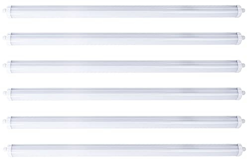 Wannenleuchte LED Feuchtraumlampe weiß Werkstattleuchte Industrie IP65, Kunststoff, 1x LED 48W 5760lm 4000K neutralweiß, LxBxH 150x6,5x5,8 cm, 6er Set