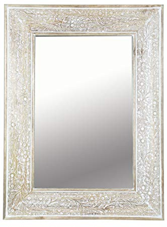 Orientalischer Wandspiegel Lola modern aus Massivholz in Weiß 60 cm