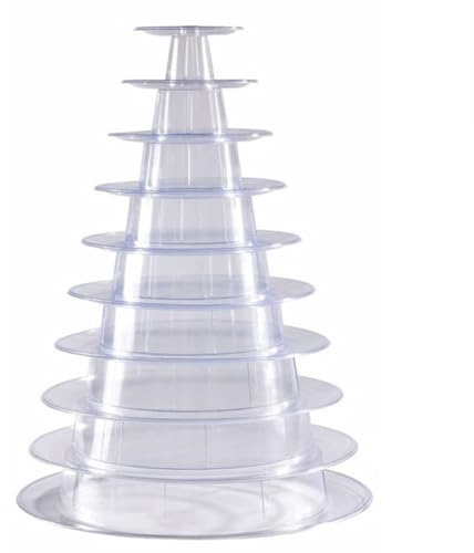 perfecti Support Tour Macaron en PVC, 10 Étages Ronde Macaron Tour Support Présentoir À Macaron Et Gâteau, Présentoir à Macarons pour Mariage Anniversaire Fête Décor