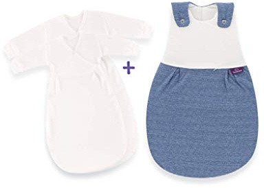 Träumeland S0103753 Babyschlafsack-SET LIEBMICH - Außenschlafsack mit doppelt reguliererbarer Belüftung und passenden Innensäcken Größe 56 + Größe 62, blau