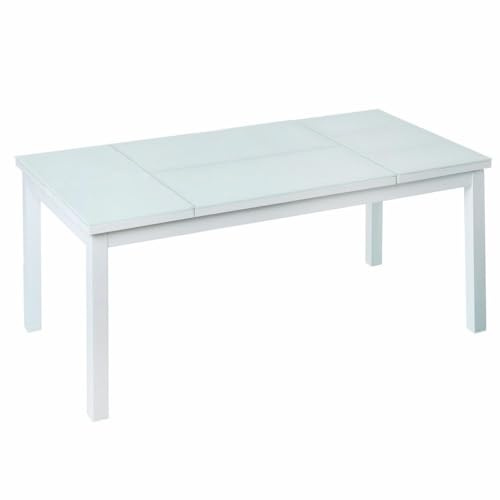LOLAhome Mesa de Centro elevable Exterior Aluminio Blanco y Cristal | Templado, 120x60x48 cm, Agnes