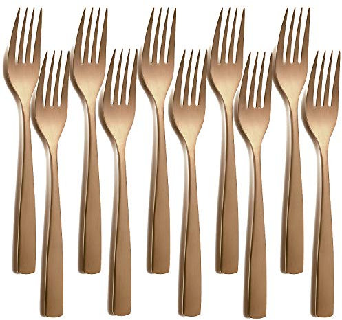 10er SET COMAS 6358 Dessertgabel BARCELONA KUPFER Edelstahl 18/10 / PVD-Beschichtung/Kupfer-Finish