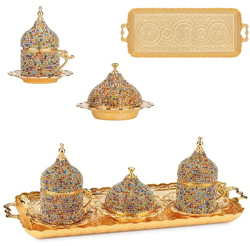 Alisveristime Ottoman Türkisch Griechisch Arabisch Espresso Kaffeetassen mit Untertasse und Deckel (Kristallset) (2er-Set) (Mix)