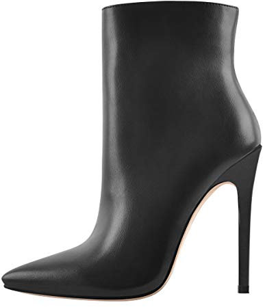 Only maker Damen Stiefeletten Spitze High Heels Reißverschluss Stiletto Knöchel Stiefel Ankle Booties Kunstleder Schwarz 43 EU