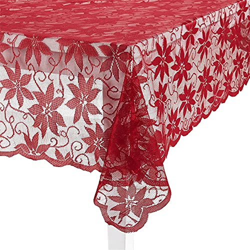 BMIDRUT Rote Spitze Häkeldeckchen Tischdecken Vintage Polyester Häkel-Tischdecken Rechteck Tischdecke Topper Hochzeit Party Küche Tischdekoration (152 x 265 cm)