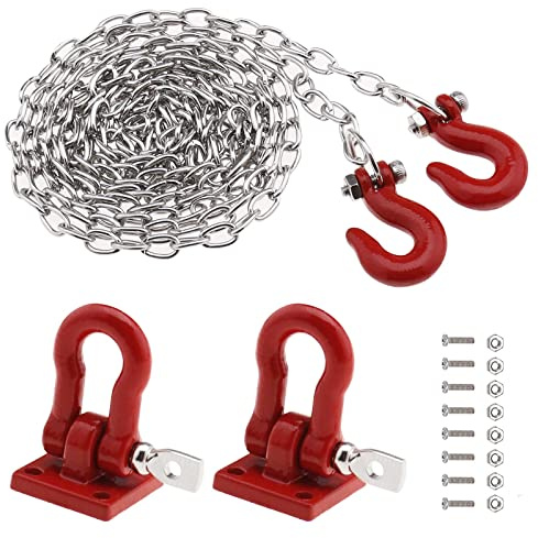 EMSea RC Abschlepphaken Set RC U Form Abschlepphaken Anhänger Kette Montageteile Metall RC Anhänger Abschleppkette Set Modellauto Zubehör für 1/10 Maßstab RC Auto Klettern Crawler