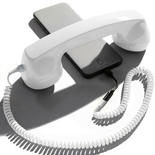 Opis Technology 60s Micro – Combiné Téléphone Portable Rétro Lightning (MFi) pour iPhone – Compatible iPhone 7 à 14 – Adaptateur Inclus (Blanc)