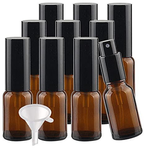 TIANZD 24 Stück Leere 15 ml Braunglas Sprühflasche mit Schwarz Zerstäuber Flasche, 15ml Tragbar Glas Feinen Nebel Pumpzerstäuber Parfümzerstäuber Zerstäuberflasche Reise Flakons, 4x Trichter