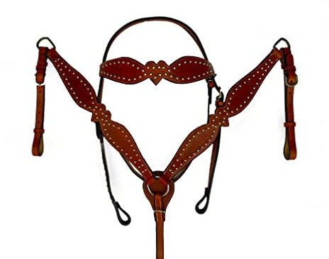 Hulara Top Grain Buff Leather Western Zaumzeug und Vorderzeug Set Headstall und Vorderzeug Western Tack Set Horse Chest Collar Western Zaumzeug Set Horse Headstall und Vorderzeug