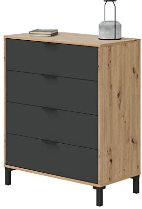 Habitdesign Comoda con 4 Cajones, para Dormitorio, Modelo Enzo, Acabado en Color Roble Nodi y Gris Antracita, Medidas: 77,5 cm (Ancho) x 94 cm (Alto) x 40 cm (Fondo)