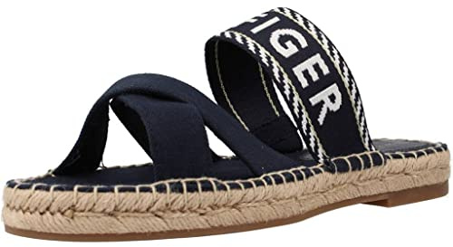 Tommy Hilfiger SEASONAL WEBBING SANDAL, Espadrillas piatte Donna, Blu (Space Blue), 42 EU
