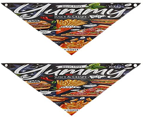 2 Stück Hundehalstücher Haustier Bandana Schal Druckknopf Dreieck Lätzchen Halstuch Set Haustier Urlaub Zubehör Dekor für kleine bis große Welpen Hunde Katzen Medium Food Poster Yummy