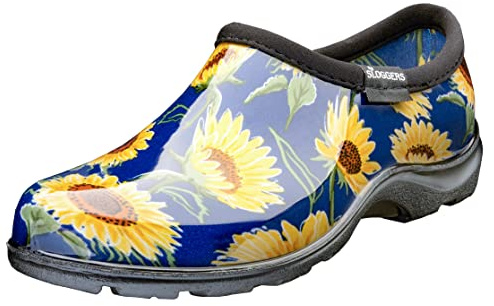 Sloggers Original Waterproof Rain and Garden Shoe for Women– Outdoor Slip-On Garden Clog with Premium Comfort Insole and Arch Support - Sunflower Print Blue, Size 9 - Made in USA with US and Imported Parts
