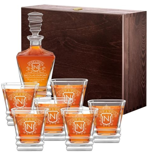 Maverton Décanteur à whisky avec 6 verres pour homme, Motif géométrique | Carafe et verres gravés, Set pour lui, Ensemble à whisky avec personnalisation, Pour anniversaire, Classique