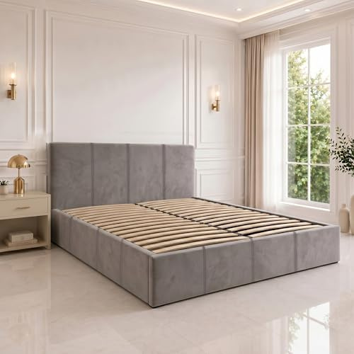 SANA SLEEP 3FT Single Size Modern Selena Ottoman Gas Lift Storage Premium Fabric Bed - Grey