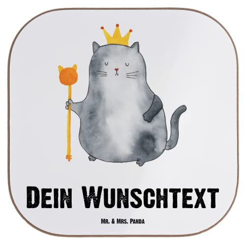 Mr. & Mrs. Panda Personalisierter Untersetzer Katze König - Personalisierte Geschenke, Bierdeckel, Bedruckt, Cat, Glasuntersetzer personalisiert, Wohnung, Katzen, Haha, Queen
