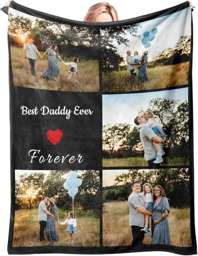Mraxovid Benutzerdefinierte Fotos Decke Erinnerungsgeschenk mit Fototext Collage individuelle Decken Geschenk personalisierte Überwurfdecke für Familie, Mutter, Vater, Kinder, Ehefrau, 150 x 200 cm