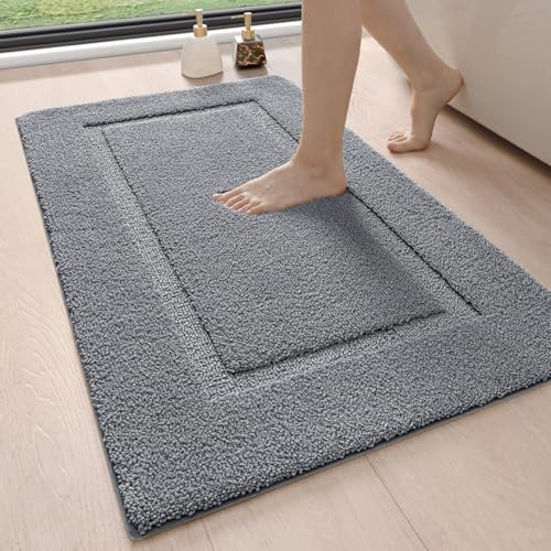 DEXI Badezimmerteppich 60 x 90 cm, Badteppich rutschfest Waschbar, weicher Badematte, Mikrofaser Absorbent Badvorleger, Badematten für Badewanne, Duschraum und Badezimmer, Grau | Weiche Mikrofaser, saugfähig, Rückseite aus TPR, maschinenwaschbar, Badteppich für Dusche, Badewanne und Waschbecken