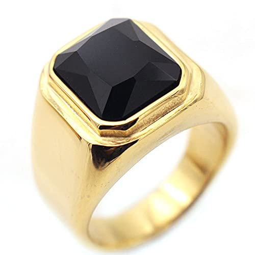 BCughia Zirkonia Ring, Männer Ring Breit Schwarz Titan Stahl Goldring mit Schwarzem Zirkonia Hochzeit Ring Geschenke Größe 67 (21.3)