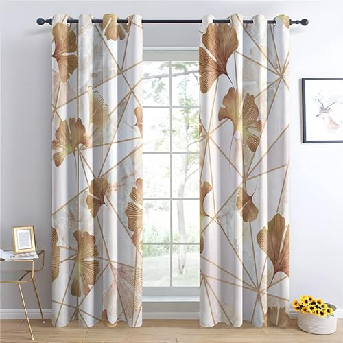 TAKUAN Ginkgo Biloba Vorhänge Verdunklung svorhänge mit Muster Botanisch, Vorhang Blickdicht mit Ösen Gardinen Wohnzimmer Schlafzimmer Kinderzimmer Dekoration 2er Set-245 x 140 (H X B)