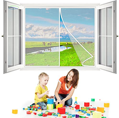Magnetic Fly Insect Net Screen Door, 95x115 cm Vorhänge gegen Fliegen Moskito Klettverschlussmontage Fenster Mückennetz Magnet Fenster für BalkonFenster Wohnwagen- Weiß H