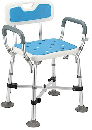 Cecaylie Sgabello da doccia, regolabile in altezza, 40-53 cm, con bracciolo e schienale, cuscino per doccia e doppia traversa rinforzata, sedile doccia fino a 180 kg, per anziani e donne incinte