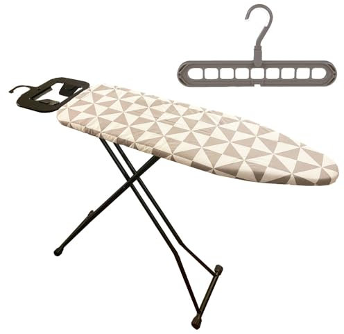 Foldaway Lightweight Ironing Board with Iron Holder & Smart Hanger, Folding & Sturdy Adjustable Height Iron Board Regular Size, Apartment Space Saving, Black Heavy Duty Metal Compact Iron Table 13x43