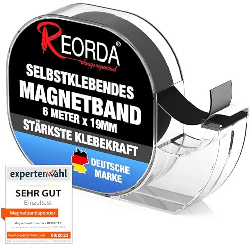 Reorda Magnetband selbstklebend im Spender (6 Meter) - Magnetstreifen - Magnetklebeband hervorragend für Postkarten, Fotos & Whiteboards geeignet