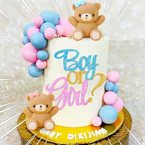 JeVenis Gender Reveal Party Deko Boy or Girl Tortendeko Babyparty Dekoration Teddybär Kuchen Dekoration Teddybär Geburtstagstorte Deko