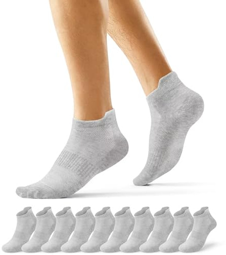 EKSHER 10 par sneakers strumpor män och kvinnor, bomull korta sportstrumpor, löparstrumpor anti-svett andas strumpor, Grå x 10, 43-46 EU