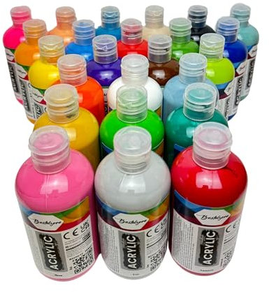Bastelzone Set di colori acrilici 24 colori ciascuno da 250 ml per pittura ad alta pigmentazione e coprente per tela, cipria, legno, pietra, carta, gesso, metallo, ecc. Colori multiuso, 24 x 250 ml