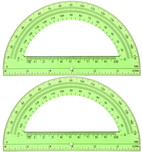 EBOOT Plastic Protractor Math Protractors 180 Degrees, 6 Inch, Pack of 2 (Green)
