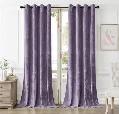 SMILETIME Lilac Purple Crushed Velvet Curtains 52x84 inch Luxurious Thermal Insulated Soundproof Drapes for Living Room Bedroom Office Soft and Durable Light-Filtering Window Treatments, 2 Panels | Luxurious Thermal Insulated Soundproof for Living Room Bedroom Office Soft and Durable Light-Filtering Window Treatments