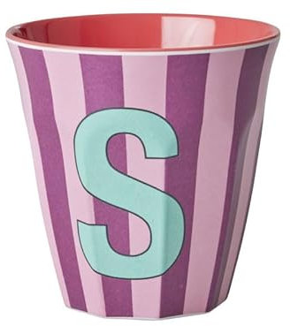 Rice Taza de melamina mediana a rayas con letras, modelo para niño azul y verde, tamaño 9 x 9 cm (niña pequeña)