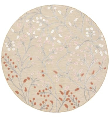 RugVista Garden, In & Outdoor-Teppich, Moderne Teppiche, Ø 150 cm, Rund, Niedriger Stapel, Küche, Diele, Patio, Nur Handwäsche, UV-beständig, Beige/Rosa