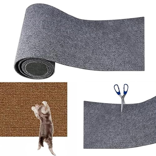 Cat Scratching Mat, Kratzmatte für Katzen, Selbstklebend Kratzmatte Katze, DIY Trimmbarer Teppich Matte Pad Katzenkratzbretter, Katzenteppich für Kratzbaum, Katzenkratzmatte für Katzenwand (Grau, L)